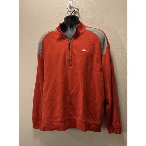 Tommy‎ Bahama Orange Sweater Quarter Zip Pullover Island Comfy Mens Size XL - Picture 1 of 4